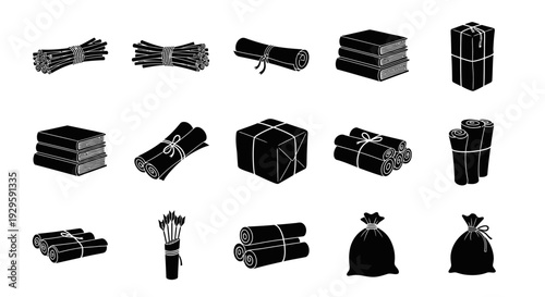 Various bundles of firewood and logs tied with rope on white background firewood stacks for burning woodpile illustrations