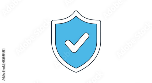 A simple graphic illustration of a light blue shield with a white checkmark, symbolizing security, protection, and verification.