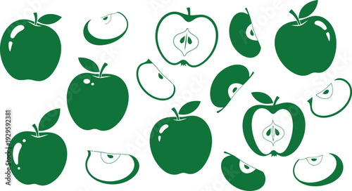 Green apple illustrations on white background