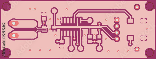 Tracing conductors of printed circuit board
of electronic device. Vector engineering 
drawing of pcb design. Electric background.
Computer technic cad project.