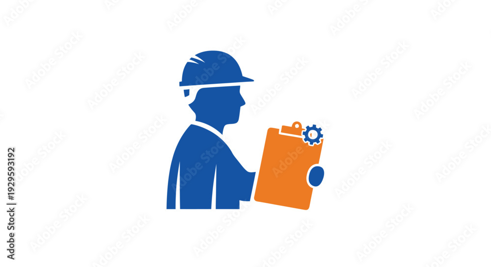 Obraz premium Engineer holding clipboard with gear icon.
