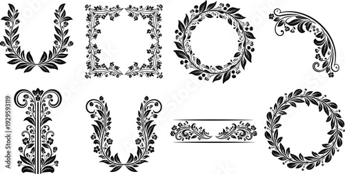 Vintage floral ornamental frames and wreath collection with decorative botanical borders elegant classic design elements