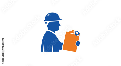 Engineer holding clipboard with gear icon.