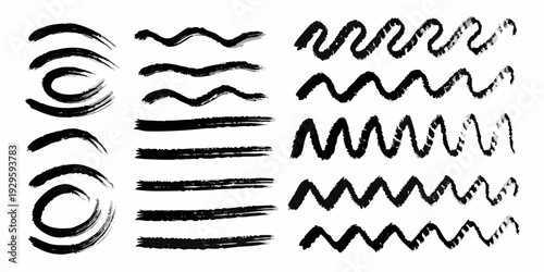 Collection of abstract black brushstroke lines and wave patterns