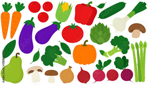 Assorted fresh fruits and vegetables displayed in a colorful and vibrant manner isolated on transparent background