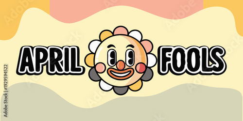 Colorful april fools day graphic with a whimsical turkey character