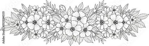 Elegant hand-drawn floral border with delicate flowers and leaves