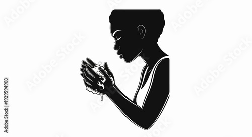 Silhouette of a person washing their hands with soap and water