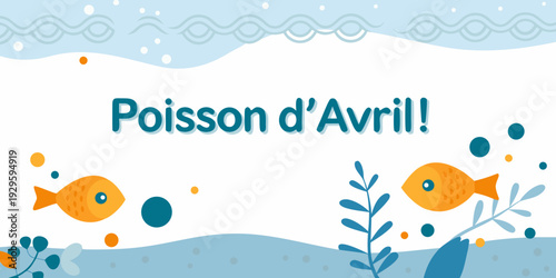 Festive april fools day greeting with fish and underwater elements