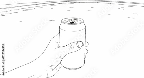 Hand holds open beverage can near rippling water