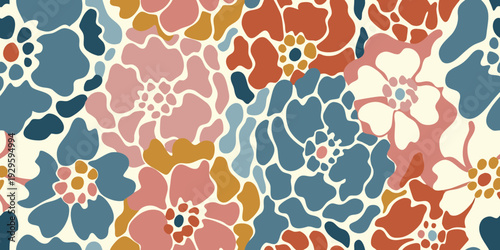 Abstract floral pattern with overlapping organic shapes and muted colors