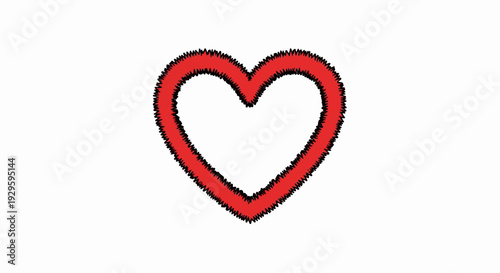 A stylized red heart outline with a jagged, black edge on a white background