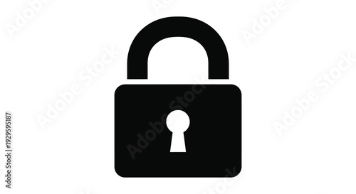 A stark black padlock icon is prominently displayed against a white background representing security and privacy silhouette high quality
