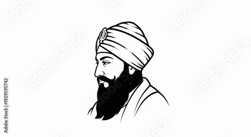 Stylized portrait of a man in a turban with a beard
