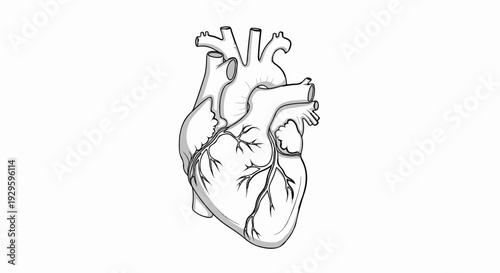 Anatomical illustration of a human heart with major vessels and arteries