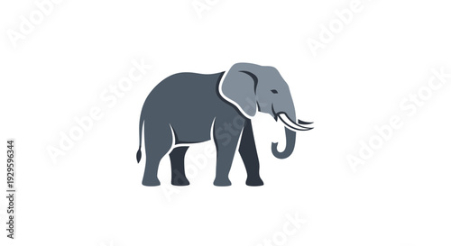 Gray Elephant Illustration with Trunk and Tusk.