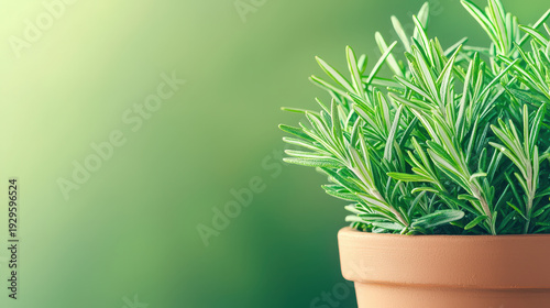 Wallpaper Mural Fresh green rosemary plant in terracotta pot, showcasing vibrant leaves against soft blurred background, evokes sense of tranquility and nature Torontodigital.ca