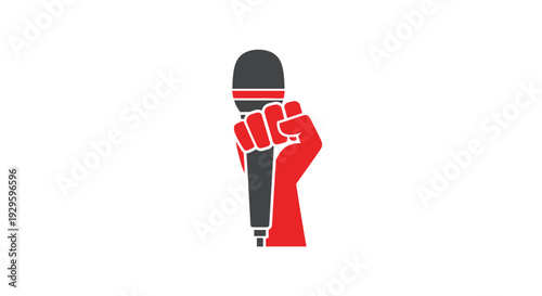 Hand Holding Microphone with Red Sleeve.