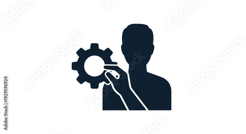 Man Silhouette Holding Gear Icon Graphic.