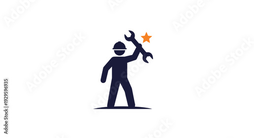 Mechanic Holding Wrench with Star Symbol.