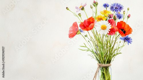 Wallpaper Mural Vibrant watercolor art piece featuring bouquet of wildflowers, showcasing mix of colors and delicate details. arrangement includes poppies Torontodigital.ca