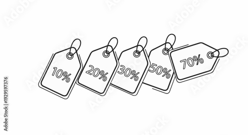 Several discount tags are shown in a row with percentages marked on them