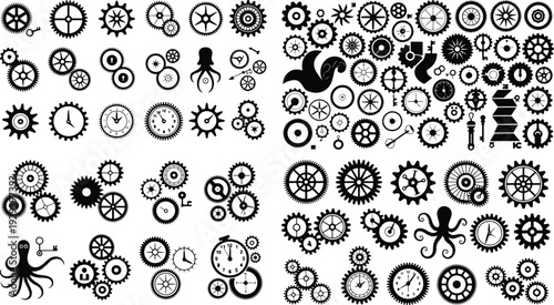 Gear Cog Typography Silhouette Icon Pack