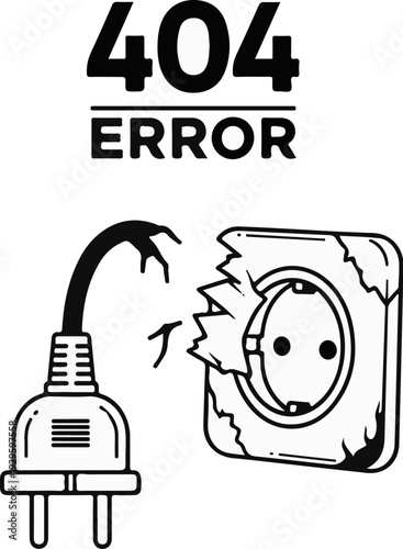 A broken electrical plug hovers over a damaged wall socket, indicating an error