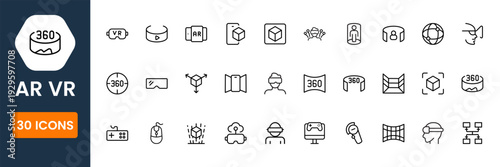 Modern AR VR icon set vector collection with augmented reality, virtual headset and immersive technology symbols flat design
