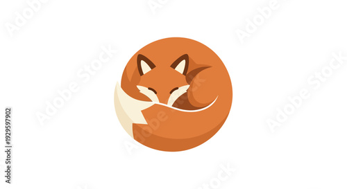 Orange Fox Illustration Curled Up Sleeping.