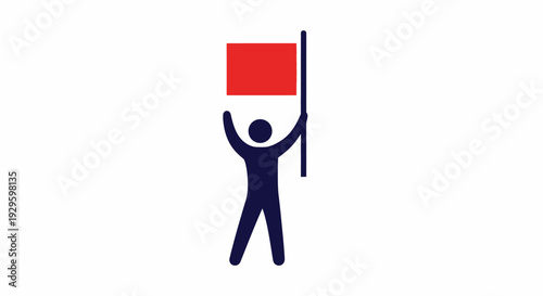 Person Holding Red Flag Symbol.