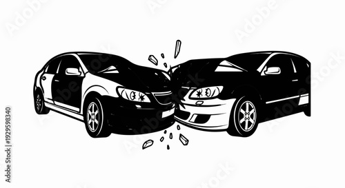 Two cars collide head-on, with debris flying