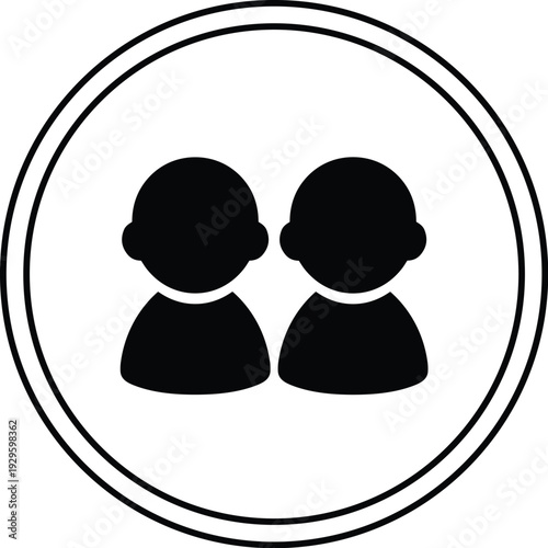 Two user silhouette icon inside double‑lined circular border, minimalistic black and white design symbolizing community, profiles, and social interaction