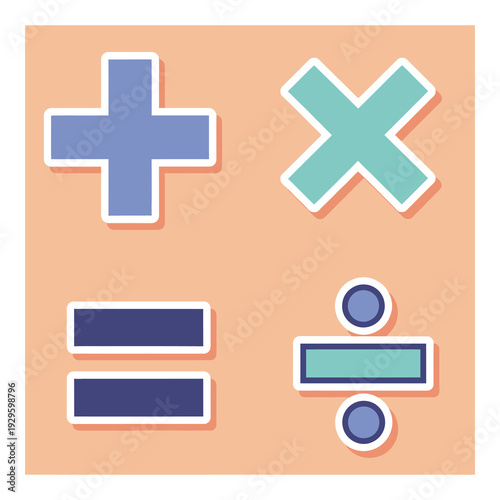 Basic mathematical symbols icons on orange background icon
