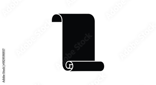 A stark black silhouette of a rolled parchment or scroll against a plain white background evoking ancient documents silhouette