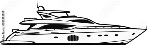 A sleek, multi-decked luxury vessel with a streamlined hull and large windows