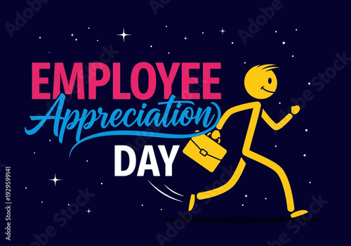 Employee appreciation day running stick figure with briefcase