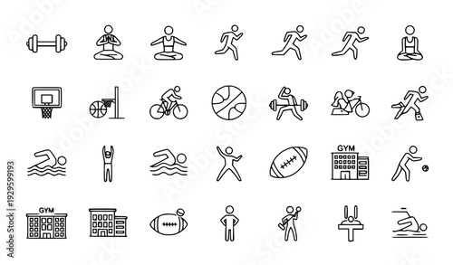 Sports & Fitness Line Icon Set – Editable Stroke Vector Collection