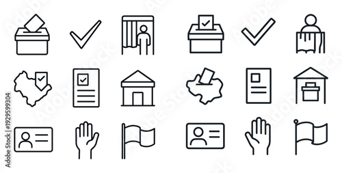 Voting and election icons and symbols shown in line art