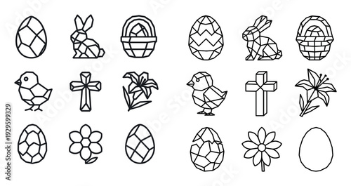 Black outline easter symbols on white background