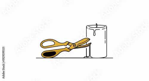 Golden wick trimmers poised to snip a candle's burned wick and dripping wax