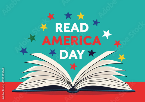 Read america day open book with stars illustration