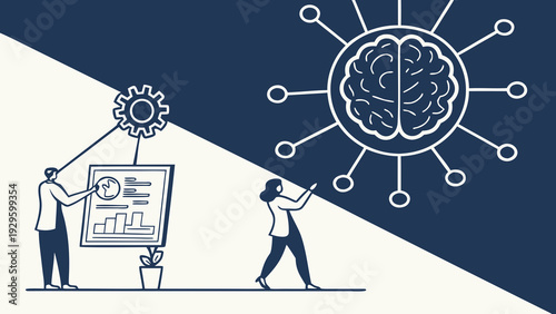 Business team collaborating on innovative ideas with brain and gear concept