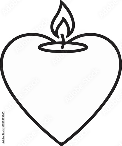 A heart-shaped candle burns brightly with a flame atop the wick
