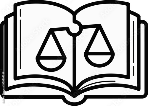 Open book with balanced scales symbolizing justice, law, and fairness