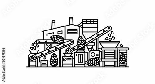 Industrial processing of natural resources with conveyor belts and machinery