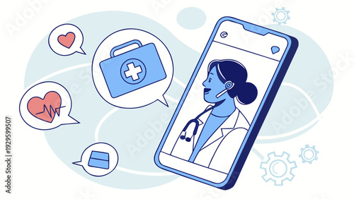 Female doctor providing telemedicine services through mobile app