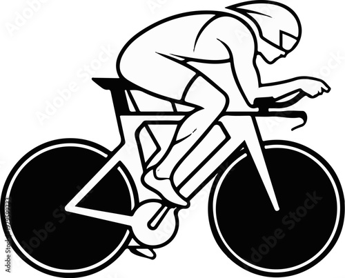 Cyclist in aerodynamic pose on time trial bicycle