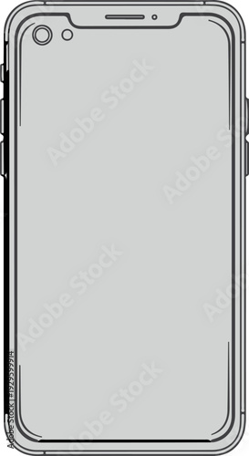 A minimalist line drawing of a smartphone, showcasing its silhouette with a camera lens
