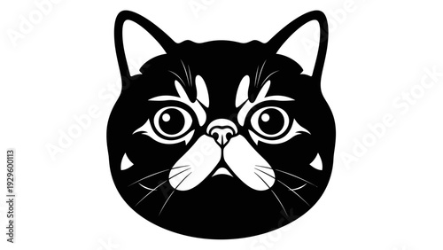 Black Exotic Shorthair Cat Face Silhouette, Minimalist Vector Art